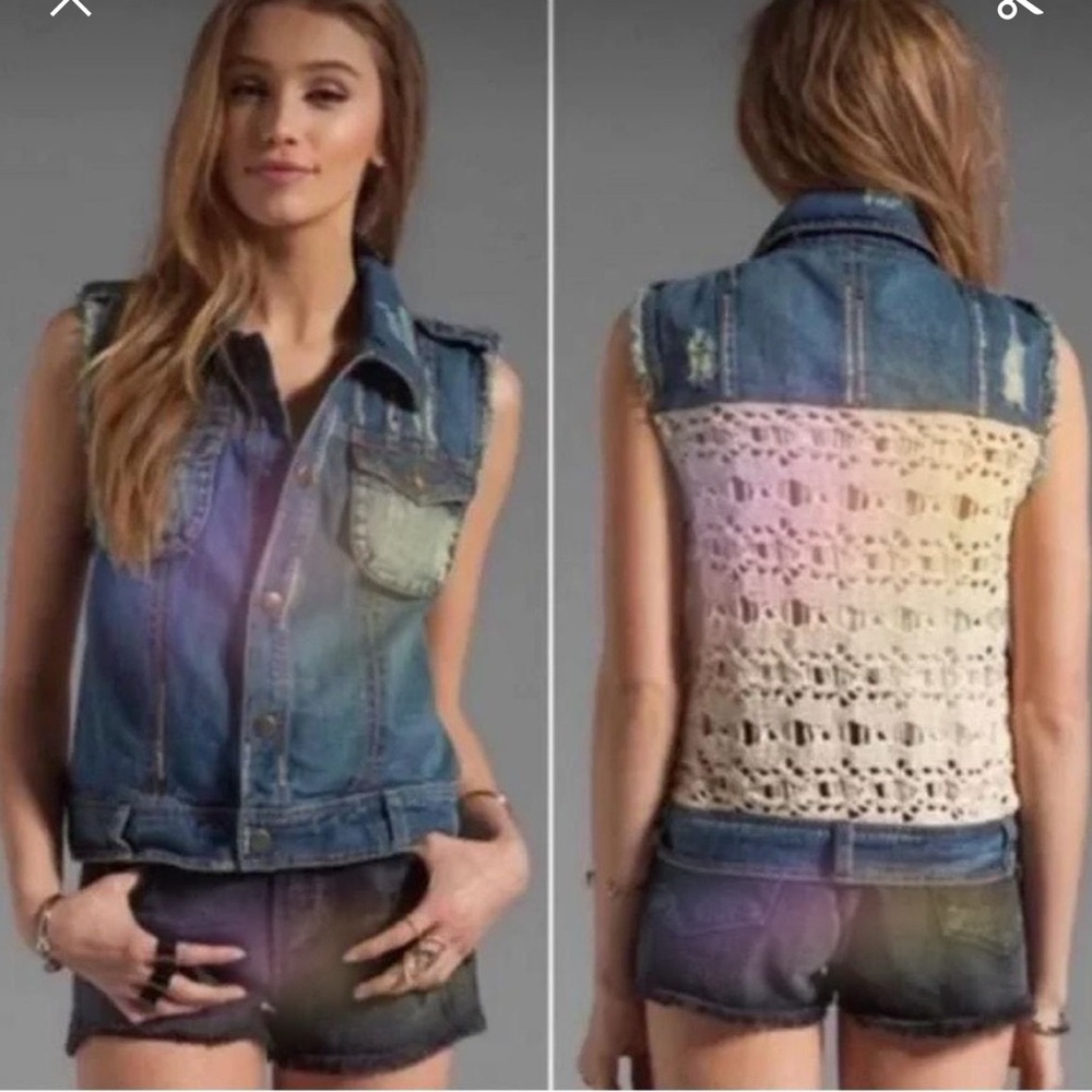 Crochet back free people denim vest